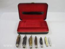 Assortment of Vintage Knives in Jewelry Case, Barnett Plier-Knife, Boy Scout Official, Kent and A.
