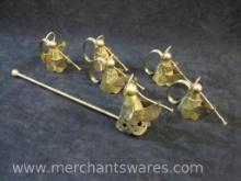 Set of Five Brass Angel Napkin Rings and Candle Snuffer, Made in India, 13 oz