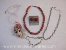 Assorted Costume Jewelry, Artsy Lady Necklace and More