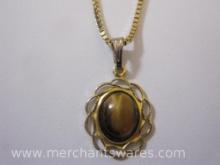 14 KT Gold 23 Inch Box Necklace with unmarked Pendant, made in Italy