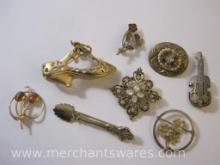 Assorted Pins including Dixelle Gold Filled with Amber Colored Stones and More, 2oz