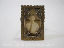 Antique Brass Picture Frame with Enamel Accents and Picture of Young Boy