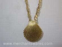 14 KT Gold Scallop Shell Pendant with 10 KT Gold Chain Necklace, approx 19 Inches Long