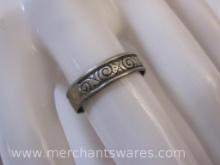 Sterling Silver Band with Engraved Scroll Design, size 6, 1.0 g