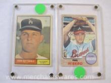 Two Vintage MLB Baseball Cards in Plastic Display Cases including Topps Don Drysdale 260 and Phil