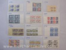 Twelve Blocks of US Postage Stamps including 8c Copernicus (1488), 15c Veterans Administration Fifty