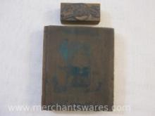 Two Antique Christmas Printing Plate Blocks including "Same Old Crap" Outhouse Santa and Santa's
