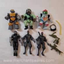 Six Teenage Mutant Ninja Turtles Action Figures including 2012 Metalhead, 1990 Space Cadet Raphael,