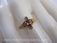 10K Gold Ring with Amethyst and Diamonds (missing a diamond), size 6, 1.9 g