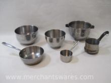 Kitchen Items, Stainless Steel Colander, Two Stainless Steel Mixing Bowls, Tiny Sauce Pan and more