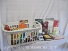Laundry Basket Full of Party Supplies, Napkins, Tablecloths, Plates, Plasticware and More