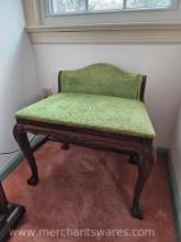 Clawfoot Vanity Bench with Lime Green Velvet Upholstery