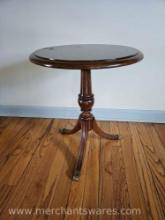 Round Occaisional Wood Table with Brass Toe Caps 17" Diameter