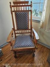 Ornate Maple Spring Rocker, upholstered, in Excellent Condition