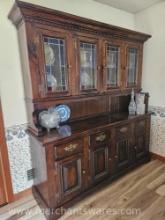 Two Piece Hutch with Stained Glass Accents, Two Drawers, CONTENTS NOT INCLUDED