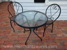 Metal and Glass Top Table with Two Metal Chairs