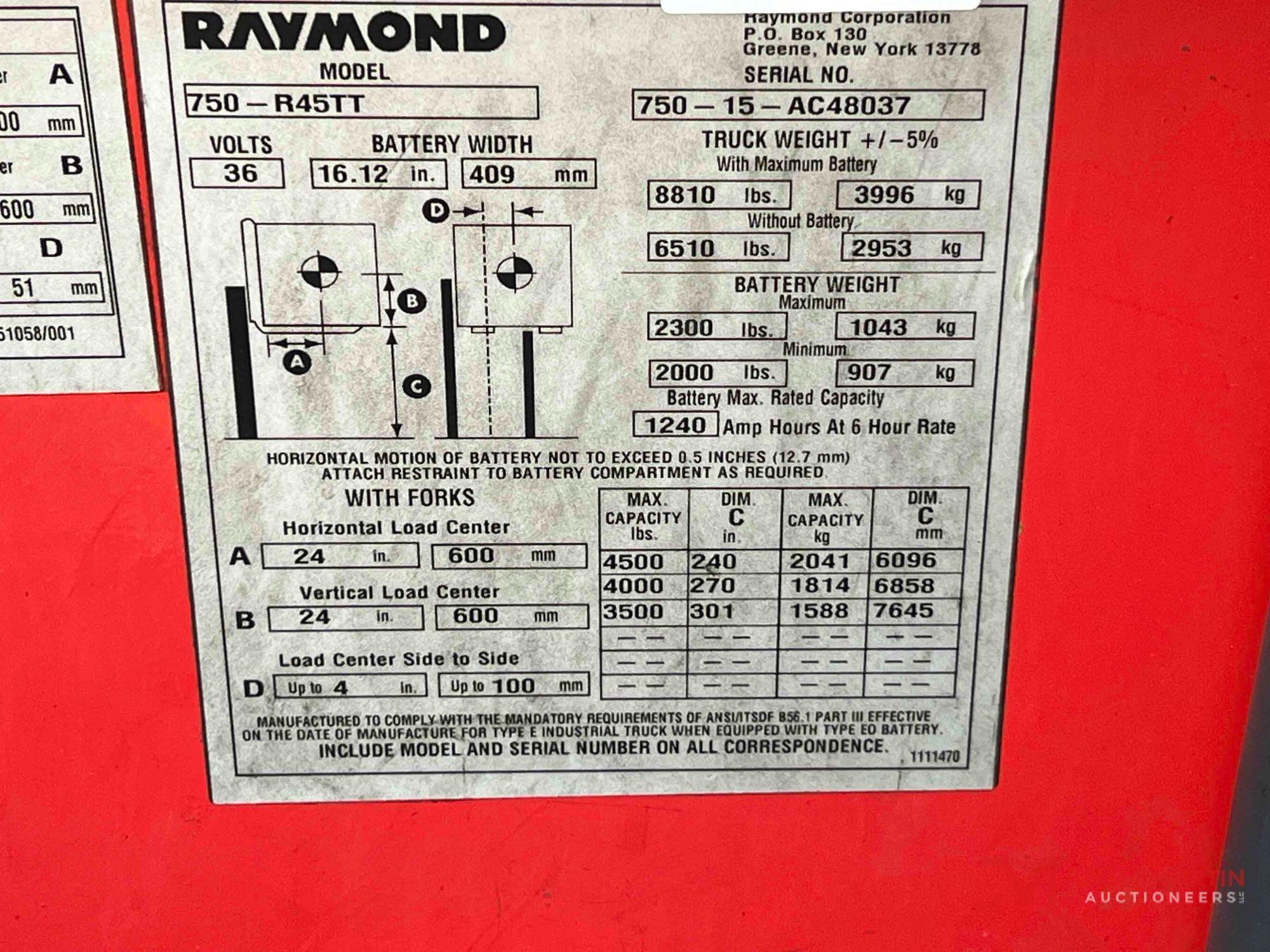 RAYMOND 750-R45TT REACH FORKLIFT