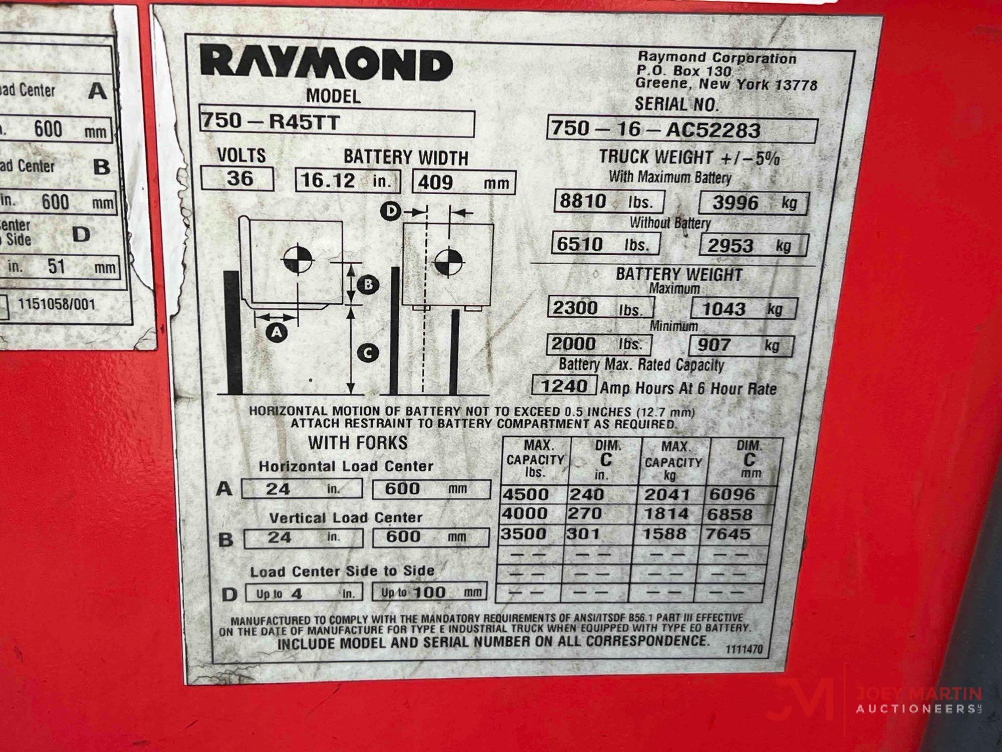 RAYMOND 750-R45TT REACH FORKLIFT