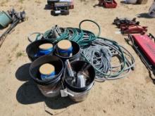 WATER HOSES & 4 BUCKETS OF MISC