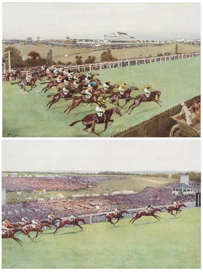 After Cecil Aldin (1870-1935) THE START AND THE FINISH OF THE 1923 EPSOM DE