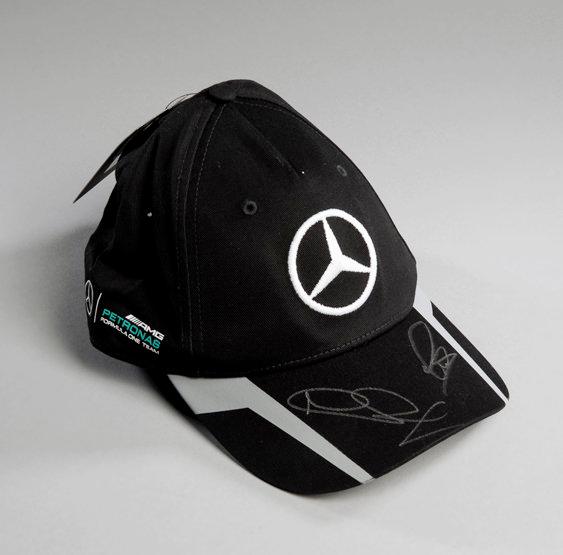 Lewis Hamilton and Nico Rosberg signed 2016 AMG Petronas F1 cap, their silv
