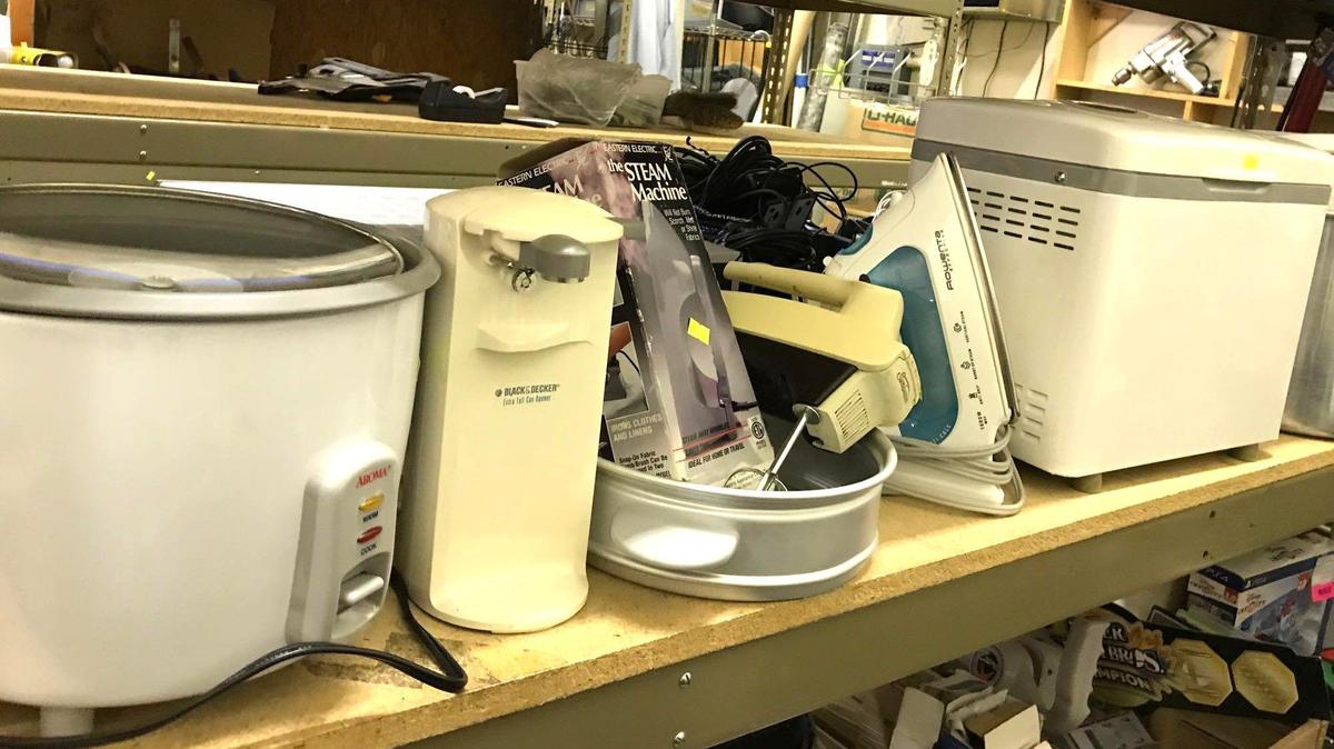 Kitchen Lot- Bread Maker, Rice Cooker, Iron, Can Opener etc