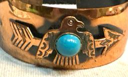 Native Made Bracelet Copper Tone with Thunderbird and Arrow Turquoise color center stone