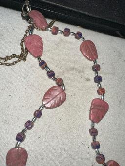 2 Glass Hand Blown Bead and Stone Necklaces and Bracelets 1950's