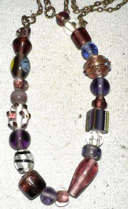 2 Glass Hand Blown Bead and Stone Necklaces and Bracelets 1950's