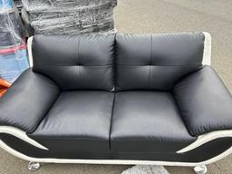 Modern Black and White Faux Leather Loveseat with Chrome Legs