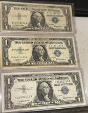 Three $1 Silver Certificates 1957's