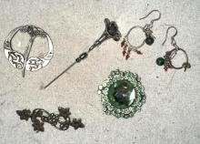 4 Brooches and Silver Earrings