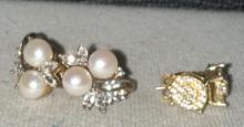 2 Pairs of Sterling Silver Earrings with white stones