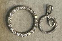2 Sterling Silver Round Pendants with White gemstones