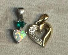 2 Sterling Silver Heart Pendants with Gemstones