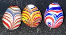 3 Colorful Blown glass Murano Eggs