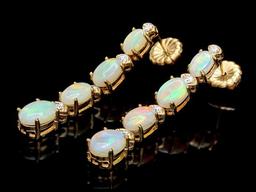 14k Gold 3.50ct Opal 0.35ct Diamond Earrings