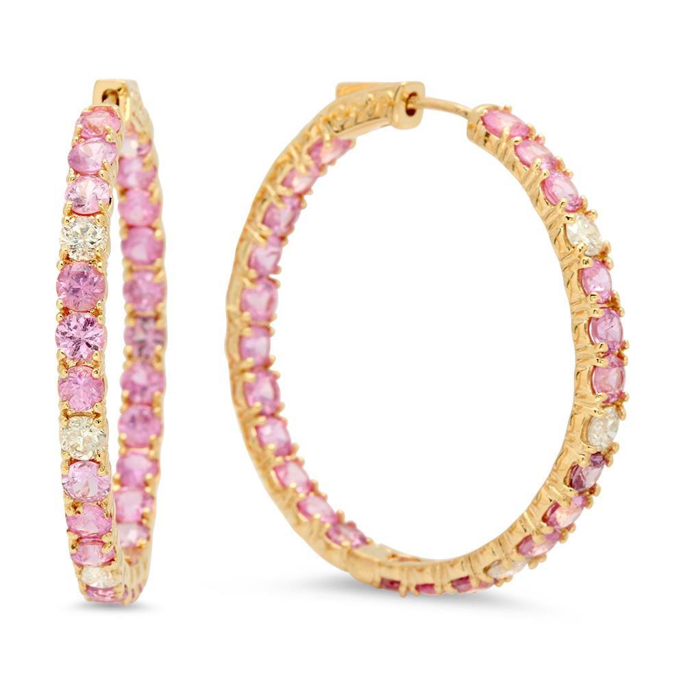 14K Gold 8.11ct Pink Sapphire 0.90cts Diamond Earrings