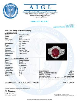 14k White Gold 6.00ct Ruby 1.60ct Diamond Ring