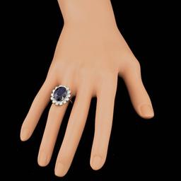 14k Gold 11.00ct Sapphire 1.47ct Diamond Ring