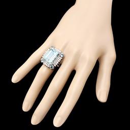 14k Gold 15.8ct Aquamarine 1.50ct Diamond Ring