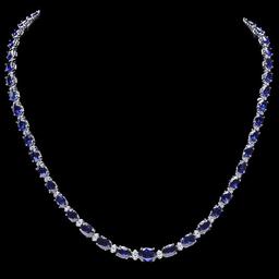 14k Gold 29ct Sapphire 1.10ct Diamond Necklace