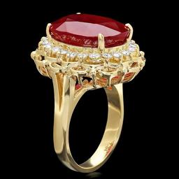 14k Yellow Gold 16.00ct Ruby 0.80ct Diamond Ring