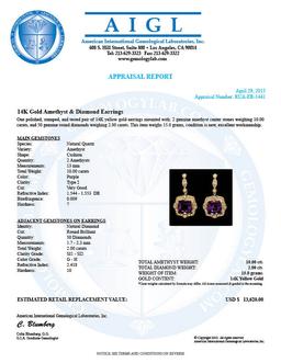 14k Gold 10.00ct Amethyst 2.00ct Diamond Earrings