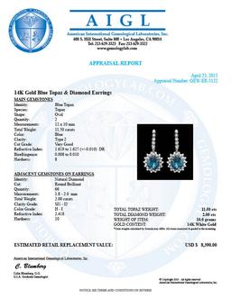14k Gold 11.50ct Topaz 2.00ct Diamond Earrings