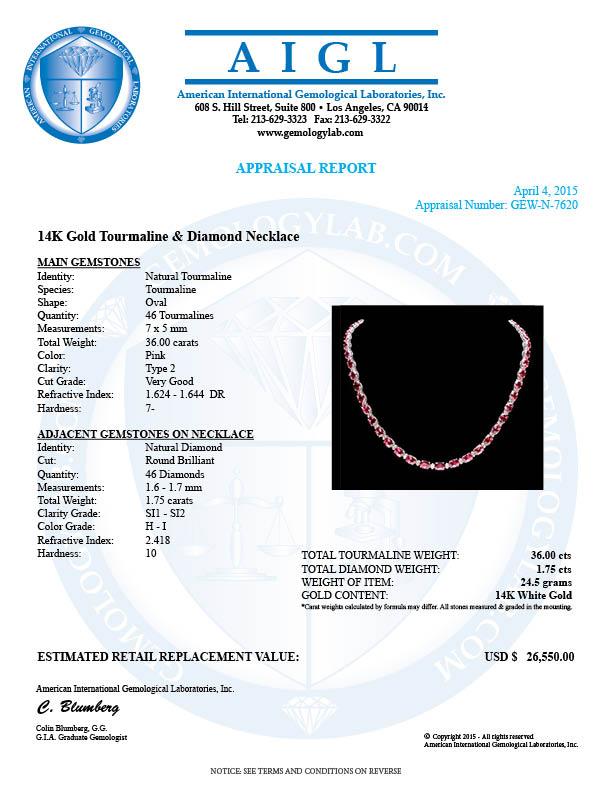 14k Gold 36ct Tourmaline 1.75ct Diamond Necklace