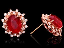 14k Rose 11.00ct Ruby 1.30ct Diamond Earrings