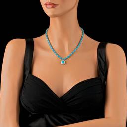 14k Gold 35.5ct Turquoise 3.50ct Diamond Necklace