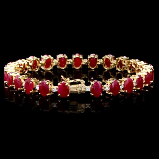 14k Gold 26.00ct Ruby 1.00ct Diamond Bracelet