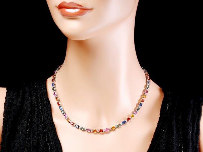 14k Gold 27ct Sapphire 1.20ct Diamond Necklace